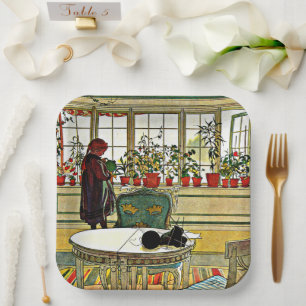 Carl Larsson - Bloemen op een vensterbank Papieren Bordje