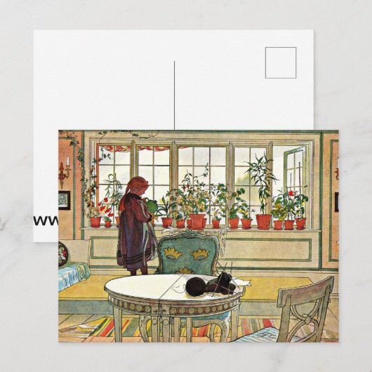 Carl Larsson - Bloemen op het raam Briefkaart (Voorkant / Achterkant)