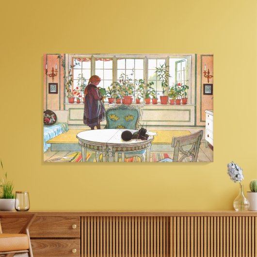 Carl Larsson  Bloemen op het raam Canvas Afdruk (Insitu (Woonkamer))
