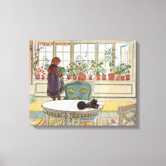 Carl Larsson - Bloemen op het raam Canvas Afdruk (Voorkant)