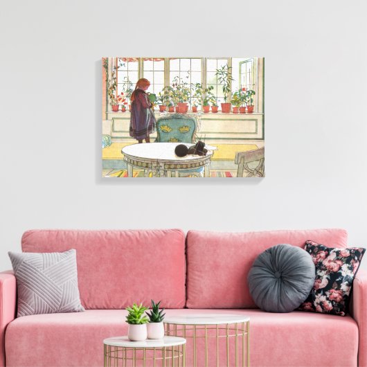 Carl Larsson - Bloemen op het raam Canvas Afdruk (Insitu (Woonkamer))