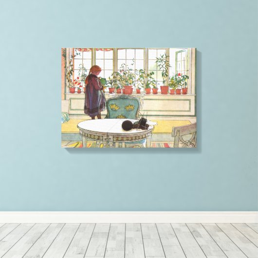 Carl Larsson - Bloemen op het raam Canvas Afdruk (Insitu (Houten vloer))