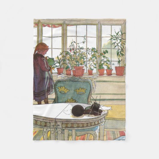 Carl Larsson - Bloemen op het raam Fleece Deken (Voorkant)