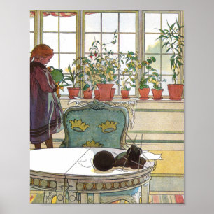 Carl Larsson - Bloemen op het raam Poster