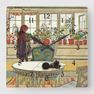 Carl Larsson - Bloemen op het raam Vierkante Klok