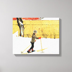 Carl Larsson Boy Skiing at the Falun Home Canvas Afdruk