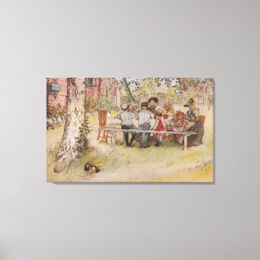 Carl Larsson  Breakfast onder de Big Birch Canvas Afdruk (Voorkant)