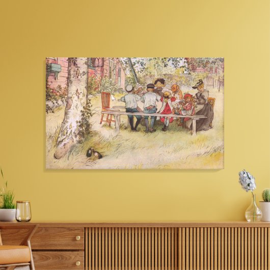 Carl Larsson  Breakfast onder de Big Birch Canvas Afdruk (Insitu (Woonkamer))