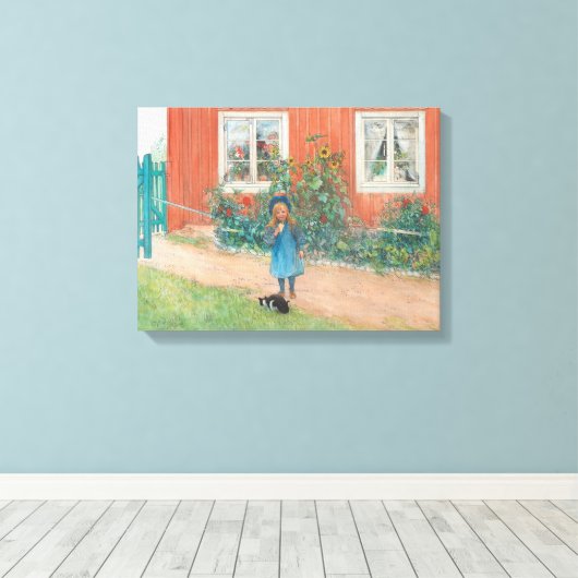 Carl Larsson - Brita met een kat Canvas Afdruk (Insitu (Houten vloer))