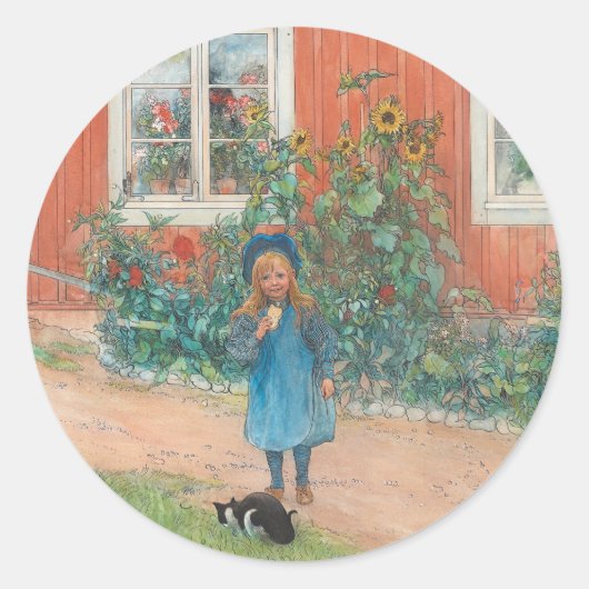 Carl Larsson - Brita met een kat Ronde Sticker (Voorkant)