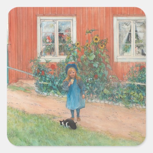 Carl Larsson - Brita met een kat Vierkante Sticker (Voorkant)