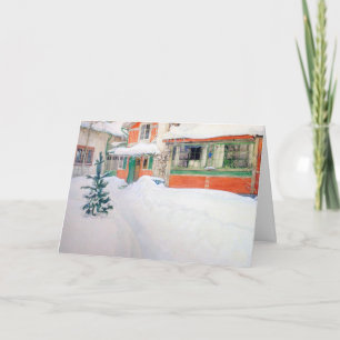 Carl Larsson Custom Christmas Kaart Cottage in Sno