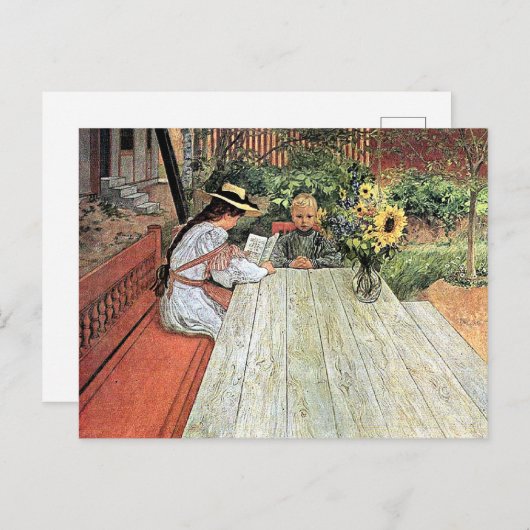 Carl Larsson - De eerste les Briefkaart (Voorkant / Achterkant)