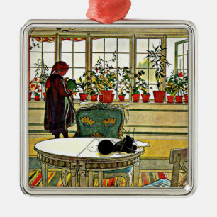 Carl Larsson - Flowers op een ramen, Metalen Ornament