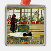 Carl Larsson - Flowers op een ramen, Metalen Ornament (Voorkant)