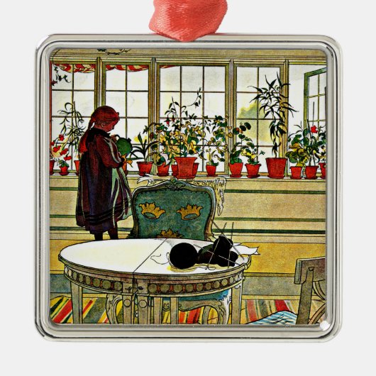 Carl Larsson - Flowers op een ramen, Metalen Ornament (Voorkant)
