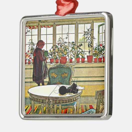 Carl Larsson - Flowers op een ramen, Metalen Ornament (Links)