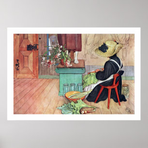Carl Larsson Karin Peeling Rhubarb Fine Art afdruk Poster