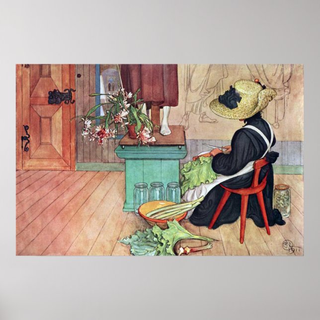Carl Larsson Karin Peeling Rhubarb Fine Art Poster (Voorkant)