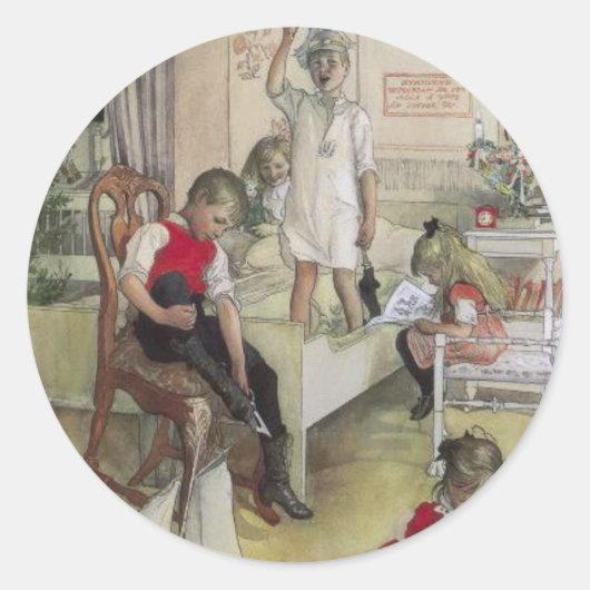  Carl Larsson Kerstmorgen 1894 Ronde Sticker (Voorkant)
