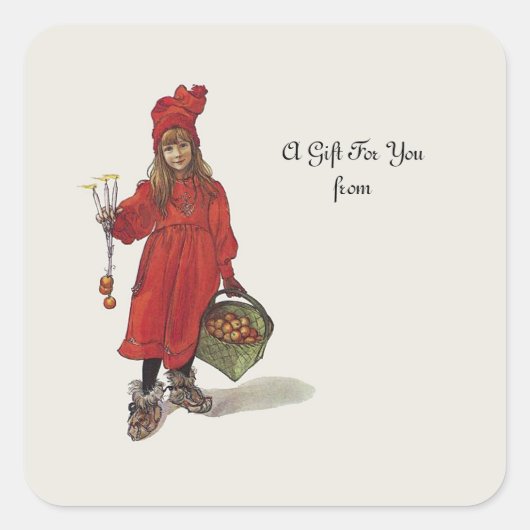 Carl Larsson Kleine Zweedse Meisje: Brita als Idun Vierkante Sticker (Voorkant)