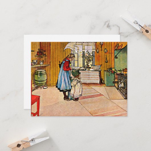Carl Larsson-kunst: De Keuken, populaire schilderi Kaart (Voorkant / Achterkant in situ)