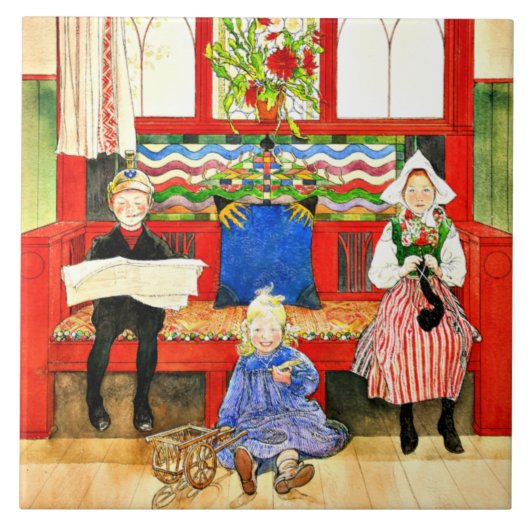 Carl Larsson - Papa, Mama, Kind, kunstdruk Tegeltje (Voorkant)