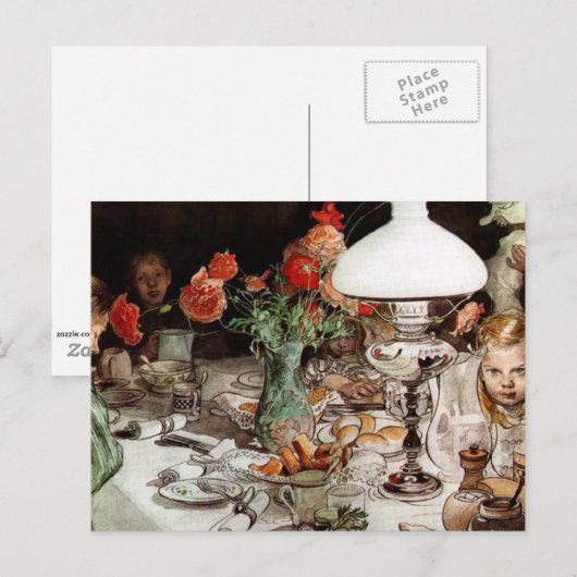 Carl Larsson - Rond de lamp Briefkaart (Voorkant / Achterkant)