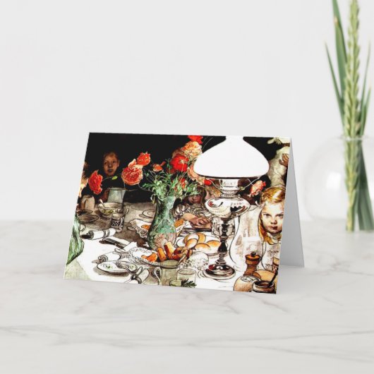 Carl Larsson - Rond de lamp Feestdagen Kaart (Voorkant)