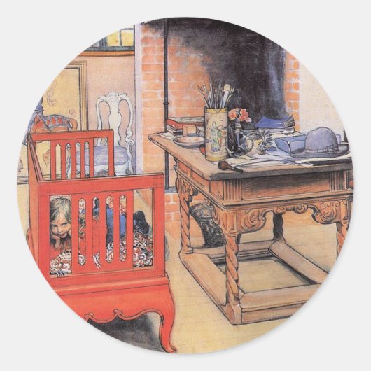 Carl Larsson schilderij, Peek-a-Boo, Ronde Sticker (Voorkant)