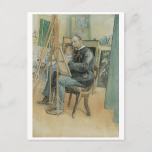 Carl Larsson schildert met zijn dochter Briefkaart