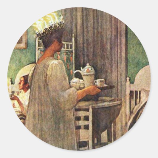 Carl Larsson St. Lucia Day Kerstmis in Zweden Ronde Sticker (Voorkant)