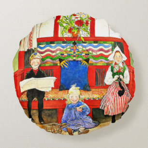 Carl Larsson - Vader, Moeder, Kind, kunstdruk Rond Kussen