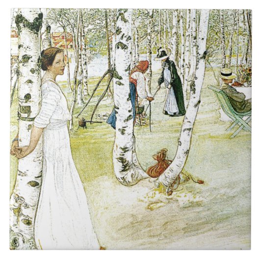 Carl Larsson Waterverf Family Painting Tile Tegeltje (Voorkant)