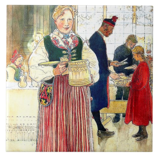 Carl Larsson Waterverf Family Painting Tile Tegeltje (Voorkant)