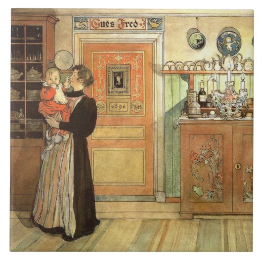 Carl Larsson Waterverf Family Painting Tile Tegeltje (Voorkant)