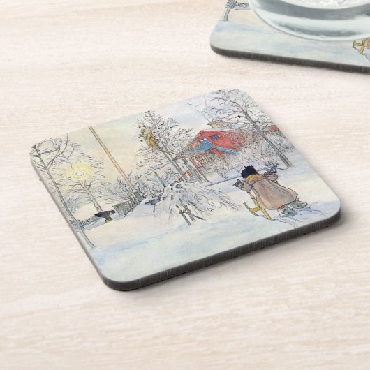 Carl Larsson Winter Scene Holiday Onderzetter Set (Linkerzijde)