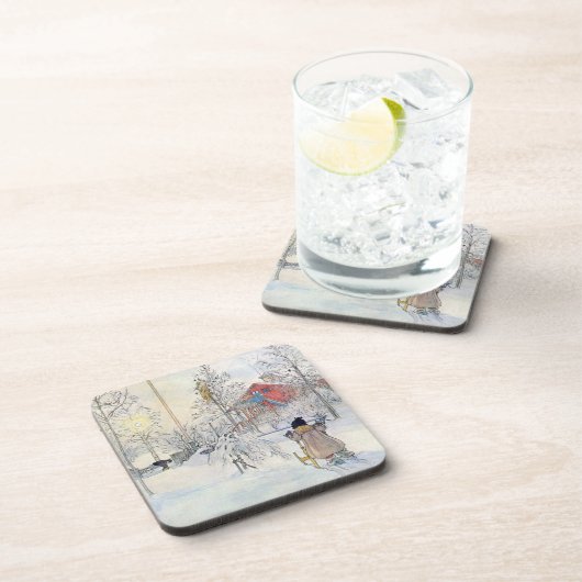 Carl Larsson Winter Scene Holiday Onderzetter Set (Rechterzijde)