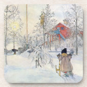 Carl Larsson Winter Scene Holiday Onderzetter Set (Voorkant)