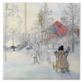 Carl Larsson Winter Snow Scene Art Tile of Trivet Tegeltje (Voorkant)