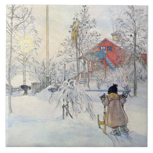 Carl Larsson Winter Snow Scene Art Tile of Trivet Tegeltje