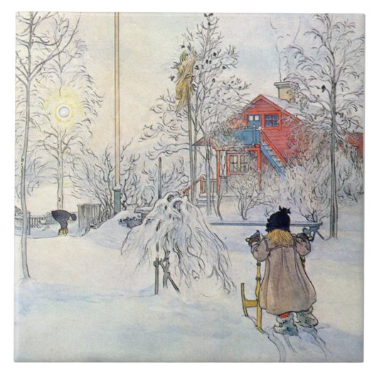 Carl Larsson Winter Snow Scene Art Tile of Trivet Tegeltje (Voorkant)