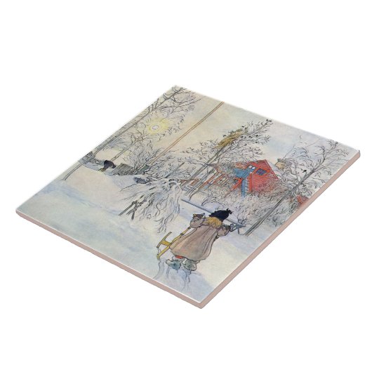 Carl Larsson Winter Snow Scene Art Tile of Trivet Tegeltje (Zijkant)