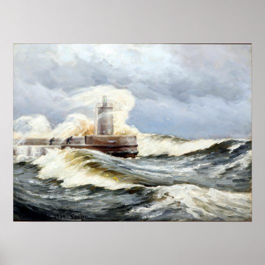 Carl Locher Stormy Day in Skagen met Waves Poster (Voorkant)