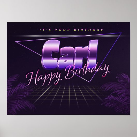 Carl Name Vorname lila retro Poster Geburtstag (Voorkant)
