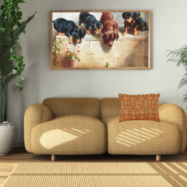 Carl Reichert Curious Dachshund Puppies en een kik Canvas Afdruk