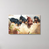 Carl Reichert Curious Dachshund Puppies en een kik Canvas Afdruk (Voorkant)