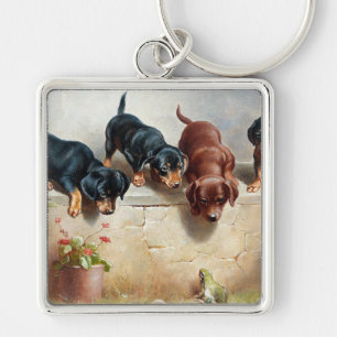 Carl Reichert Curious Dachshund Puppies en een kik Sleutelhanger