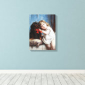 Carl Reichert Een meisje met een Cavalier King Cha Canvas Afdruk (Insitu (Houten vloer))