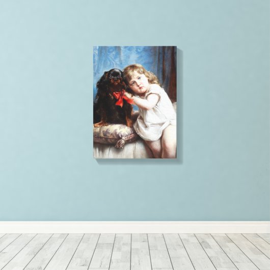 Carl Reichert Een meisje met een Cavalier King Cha Canvas Afdruk (Insitu (Houten vloer))